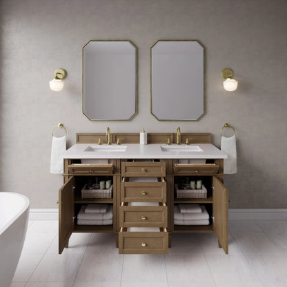 Brittany 60" Double Vanity, Pecan w/ 3 CM White Zeus Silestone Top, view 6