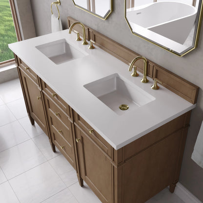 Brittany 60" Double Vanity, Pecan w/ 3 CM White Zeus Silestone Top, view 8