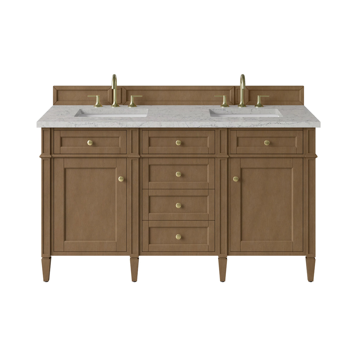 Brittany 60" Double Vanity, Pecan w/ 3 CM Eternal Jasmine Pearl Silestone Top w/FreePower Wireless Charger