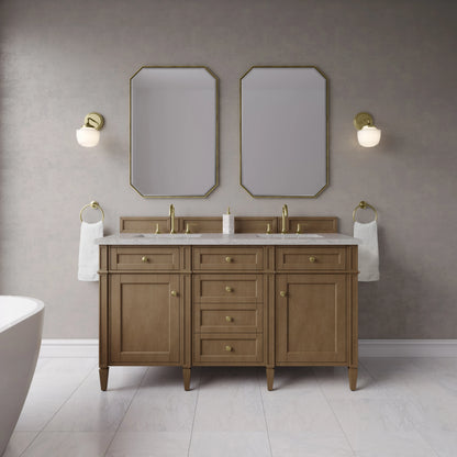 Brittany 60" Double Vanity, Pecan w/ 3 CM Eternal Jasmine Pearl Silestone Top w/FreePower Wireless Charger, view 4