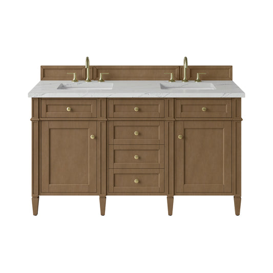 Brittany 60" Double Vanity, Pecan w/ 3 CM Ethereal Noctis Silestone Top w/FreePower Wireless Charger