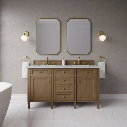 Brittany 60" Double Vanity, Pecan w/ 3 CM Ethereal Noctis Silestone Top w/FreePower Wireless Charger, view 4