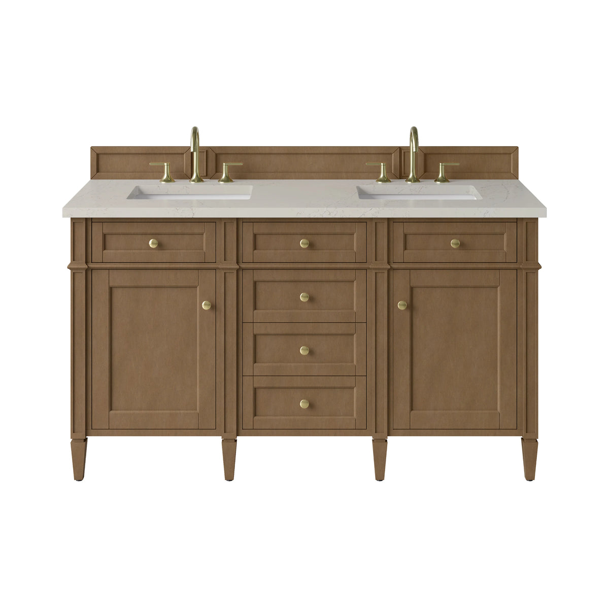 Brittany 60" Double Vanity, Pecan w/ 3 CM Siberian Silestone Top w/FreePower Wireless Charger