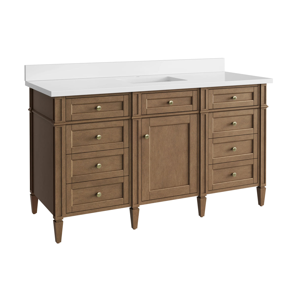 Brittany 60" Single Vanity, Pecan w/ Single Hole 3 CM White Zeus Silestone Top and Matching Backsplash, view 10