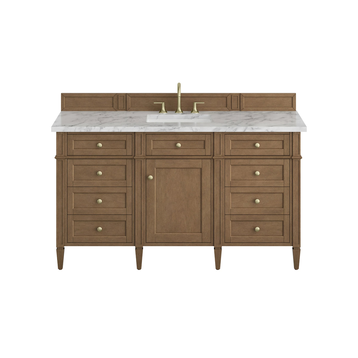 Brittany 60" Single Vanity, Pecan w/ 3 CM Carrara Marble Top