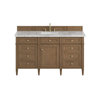 Brittany 60" Single Vanity, Pecan w/ 3 CM Carrara Marble Top