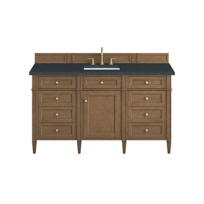 Brittany 60" Single Vanity, Pecan w/ 3 CM Charcoal Soapstone Silestone Top