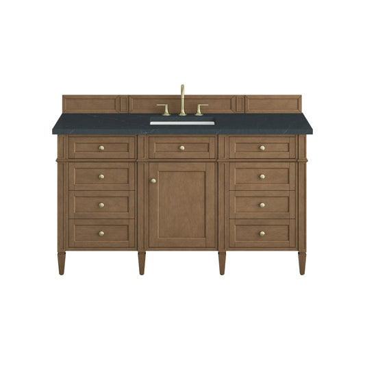 Brittany 60" Single Vanity, Pecan w/ 3 CM Charcoal Soapstone Silestone Top