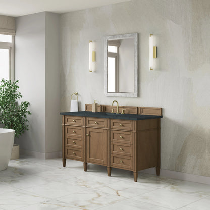 Brittany 60" Single Vanity, Pecan w/ 3 CM Charcoal Soapstone Silestone Top, view 4