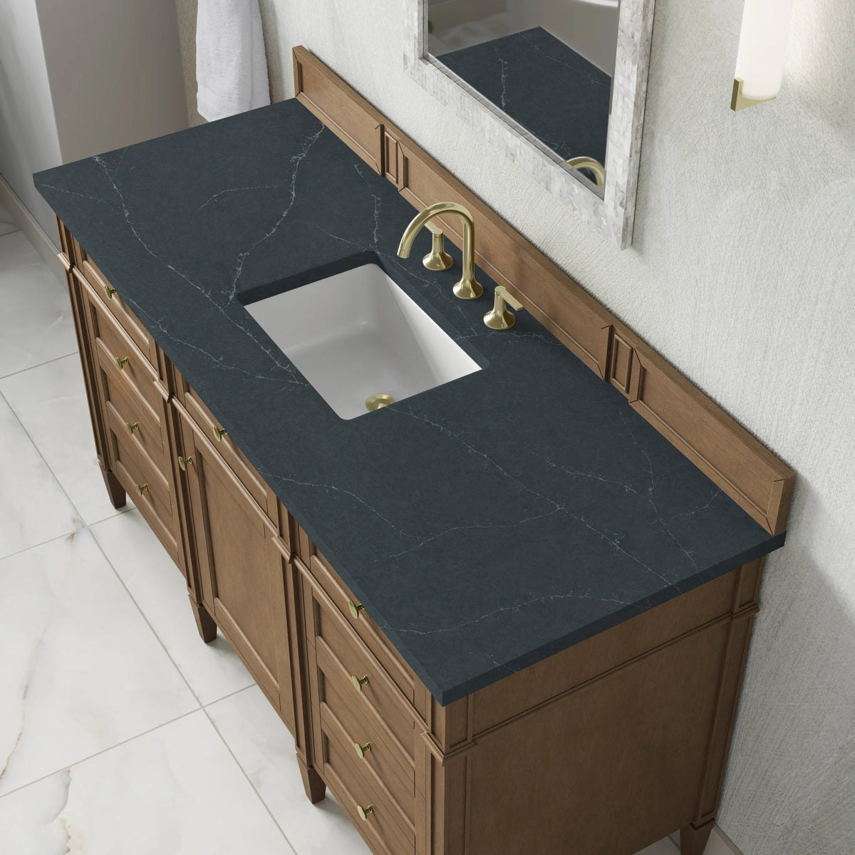 Brittany 60" Single Vanity, Pecan w/ 3 CM Charcoal Soapstone Silestone Top, view 8