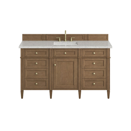 Brittany 60" Single Vanity, Pecan w/ 3 CM Eternal Jasmine Pearl Silestone Top
