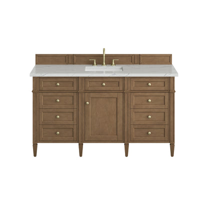 Brittany 60" Single Vanity, Pecan w/ 3 CM Ethereal Noctis Silestone Top
