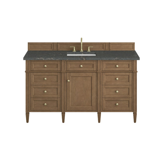 Brittany 60" Single Vanity, Pecan w/ 3 CM Parisien Bleu Silestone Top