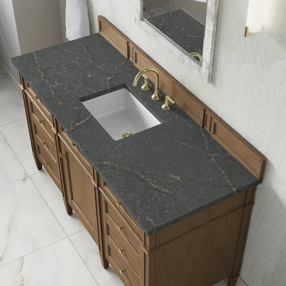 Brittany 60" Single Vanity, Pecan w/ 3 CM Parisien Bleu Silestone Top, view 8