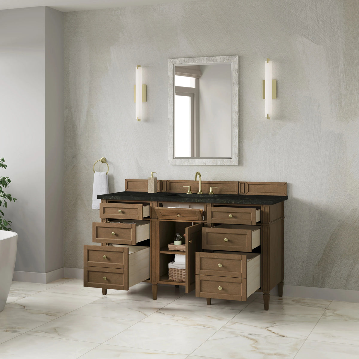 Brittany 60" Single Vanity, Pecan w/ 3 CM Phantome Eclos Top, view 5