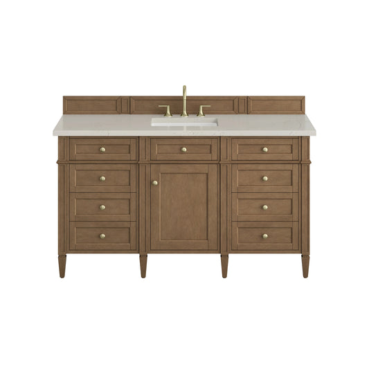 Brittany 60" Single Vanity, Pecan w/ 3 CM Siberian Silestone Top