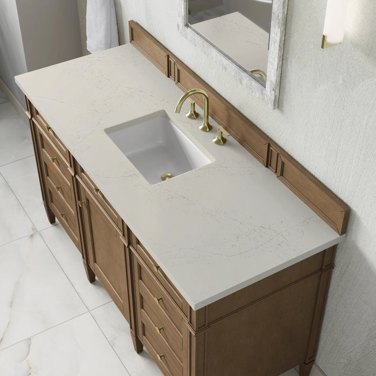 Brittany 60" Single Vanity, Pecan w/ 3 CM Siberian Silestone Top, view 8