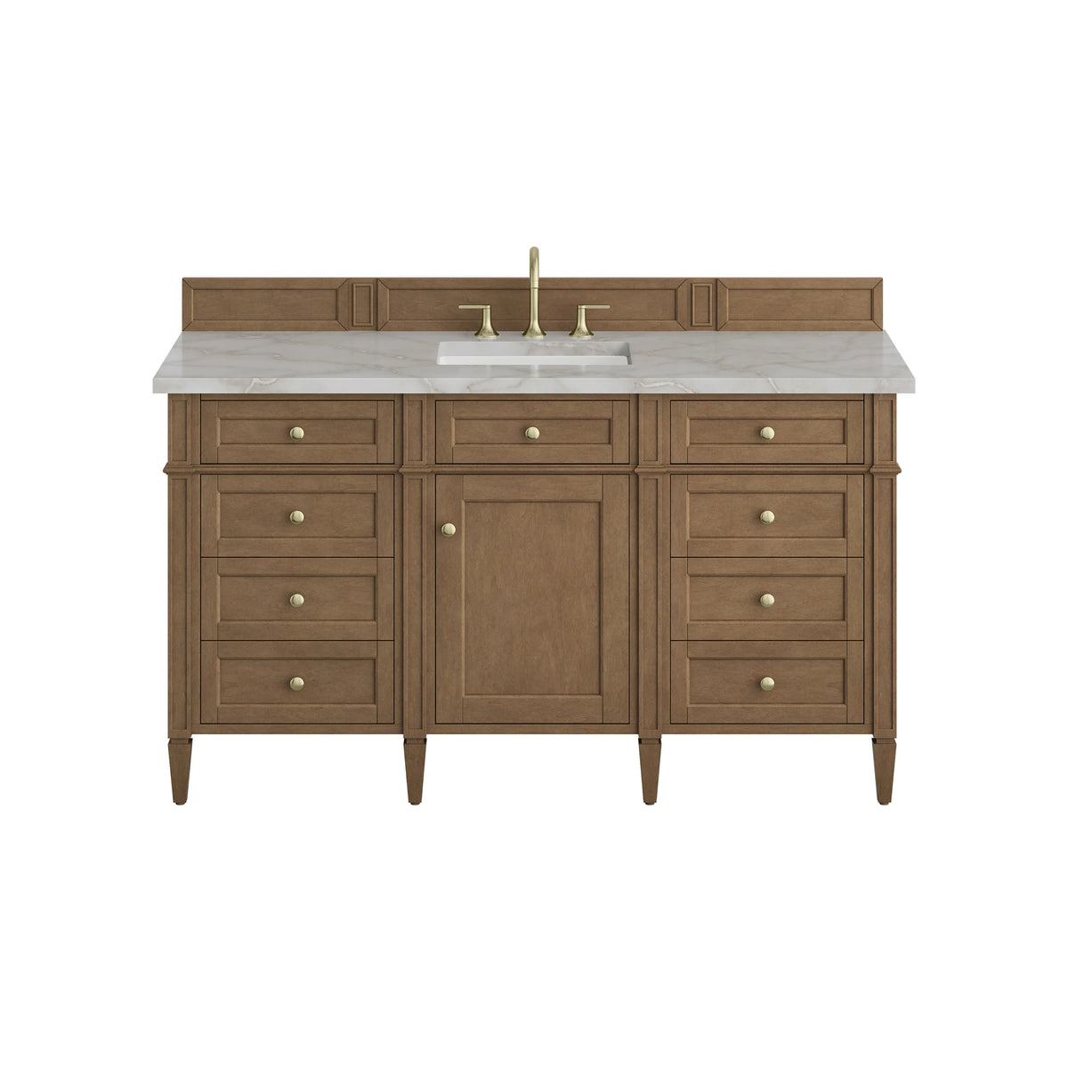 Brittany 60" Single Vanity, Pecan w/ 3 CM Victorian Silver Silestone Top