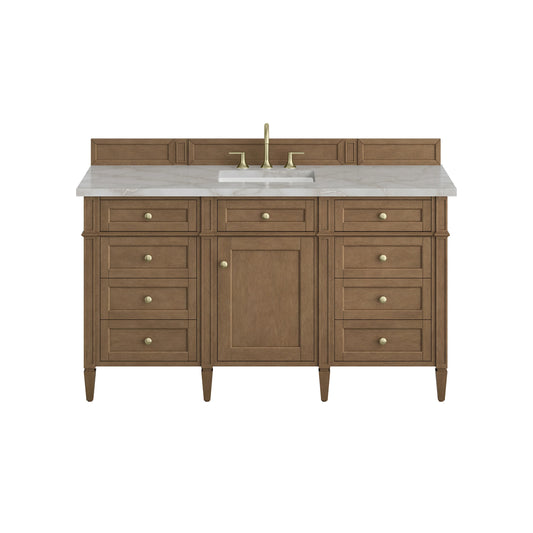 Brittany 60" Single Vanity, Pecan w/ 3 CM Victorian Silver Silestone Top