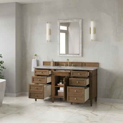 Brittany 60" Single Vanity, Pecan w/ 3 CM Victorian Silver Silestone Top, view 5