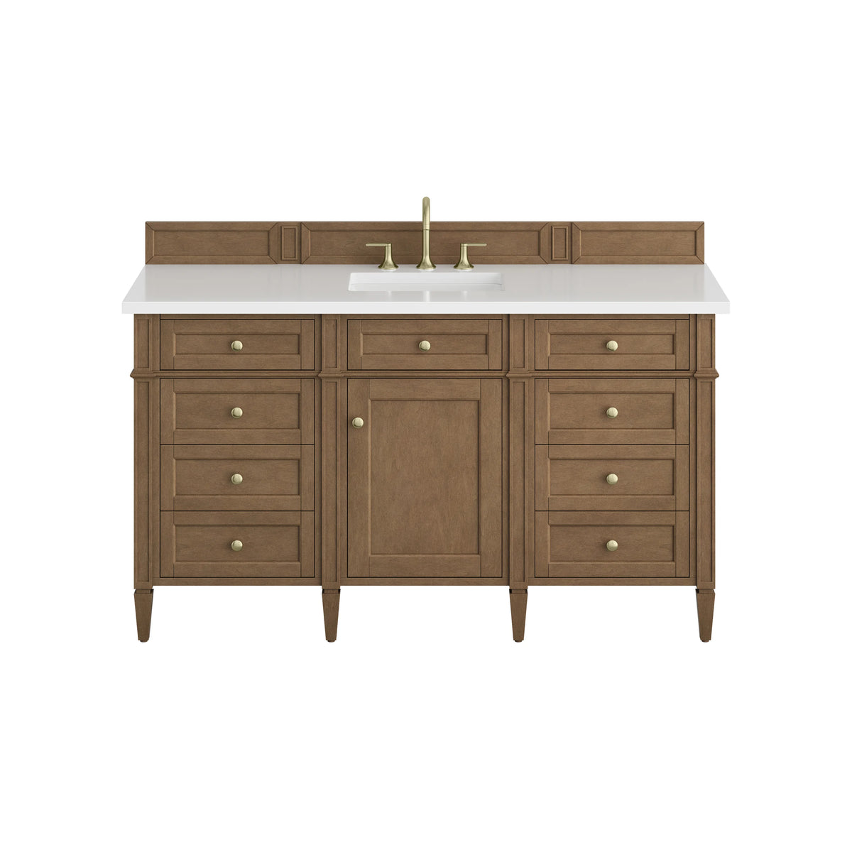 Brittany 60" Single Vanity, Pecan w/ 3 CM White Zeus Silestone Top