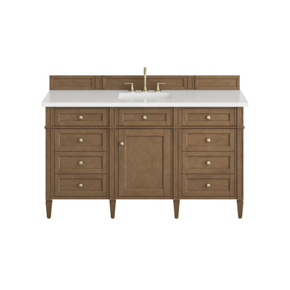 Brittany 60" Single Vanity, Pecan w/ 3 CM White Zeus Silestone Top