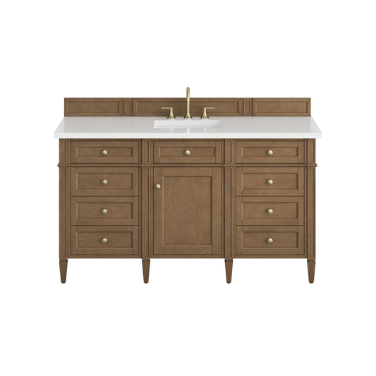 Brittany 60" Single Vanity, Pecan w/ 3 CM White Zeus Silestone Top