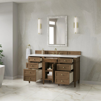 Brittany 60" Single Vanity, Pecan w/ 3 CM White Zeus Silestone Top, view 5