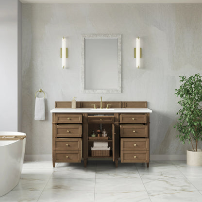 Brittany 60" Single Vanity, Pecan w/ 3 CM White Zeus Silestone Top, view 6