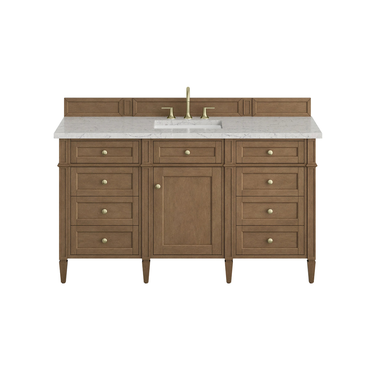 Brittany 60" Single Vanity, Pecan w/ 3 CM Eternal Jasmine Pearl Silestone Top w/FreePower Wireless Charger