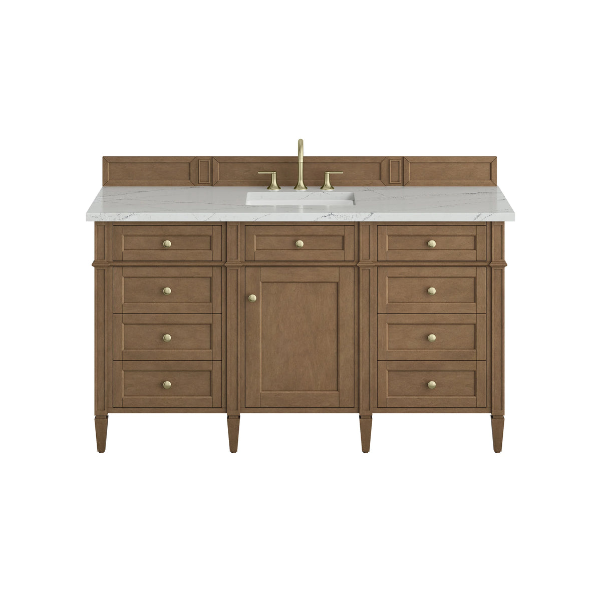 Brittany 60" Single Vanity, Pecan w/ 3 CM Ethereal Noctis Silestone Top w/FreePower Wireless Charger
