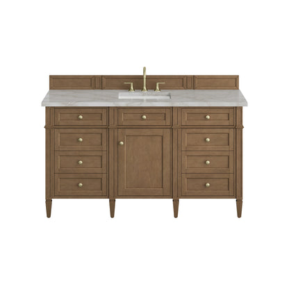 Brittany 60" Single Vanity, Pecan w/ 3 CM Victorian Silver Silestone Top w/FreePower Wireless Charger