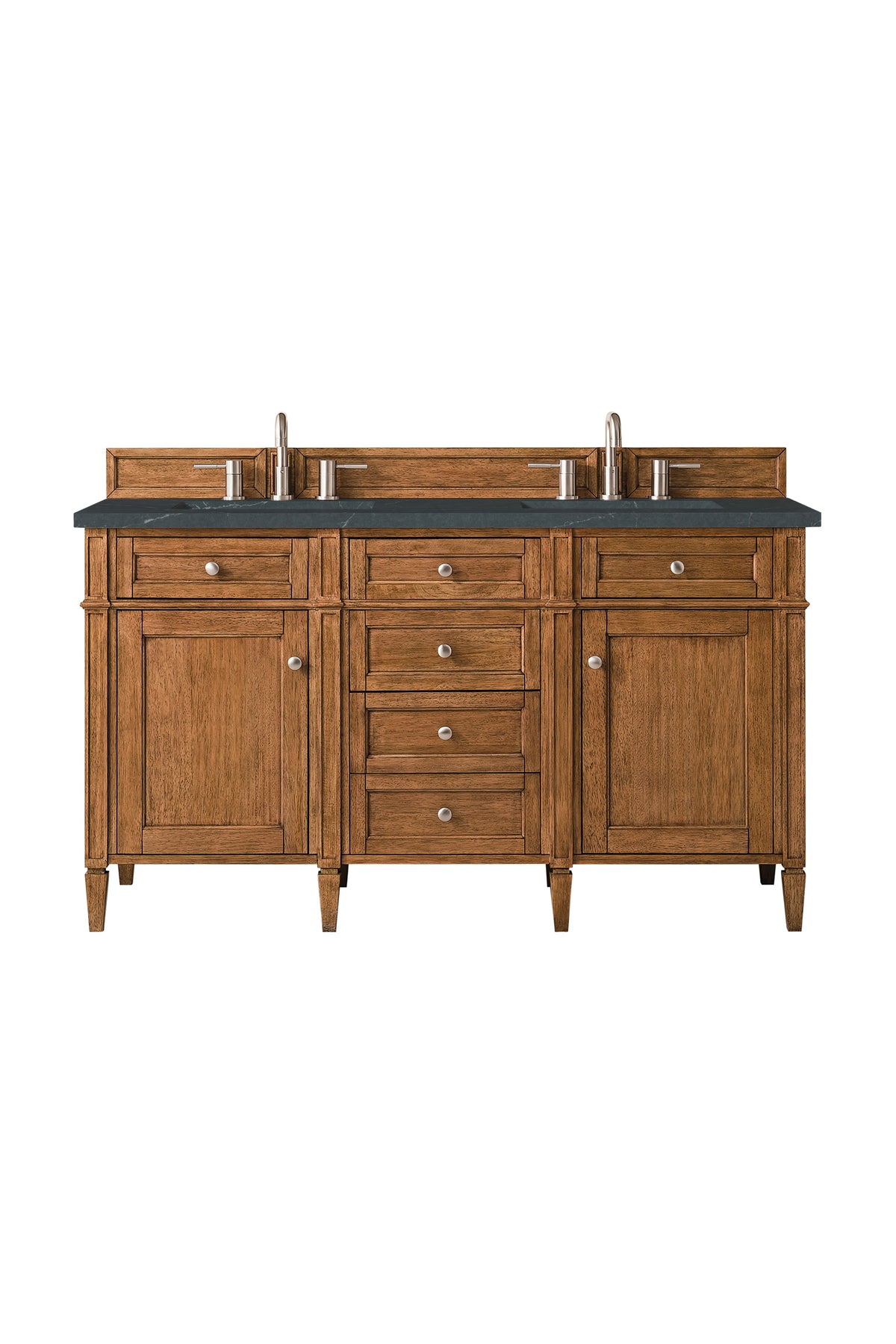 Brittany 60" Double Vanity, Saddle Brown w/ 3 CM Charcoal Soapstone Silestone Top