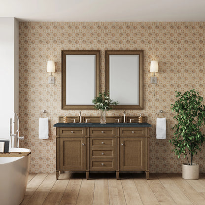 Brittany 60" Double Vanity, Saddle Brown w/ 3 CM Charcoal Soapstone Silestone Top, view 3