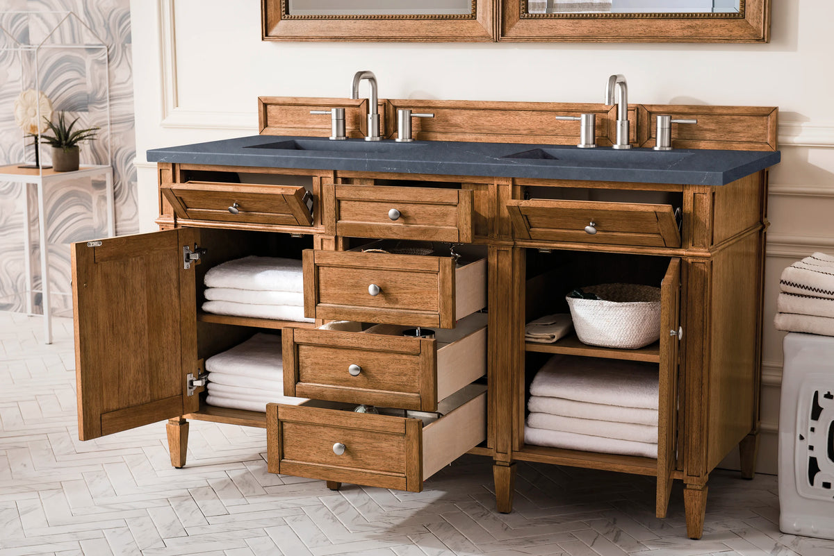 Brittany 60" Double Vanity, Saddle Brown w/ 3 CM Charcoal Soapstone Silestone Top, view 5