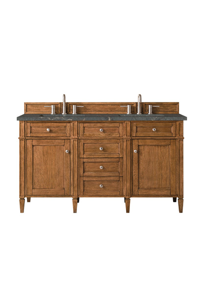 Brittany 60" Double Vanity, Saddle Brown w/ 3 CM Parisien Bleu Silestone Top