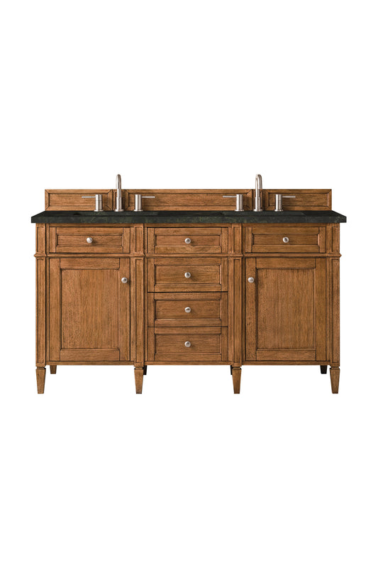 Brittany 60" Double Vanity, Saddle Brown, w/ 3 CM Phantome Eclos Top