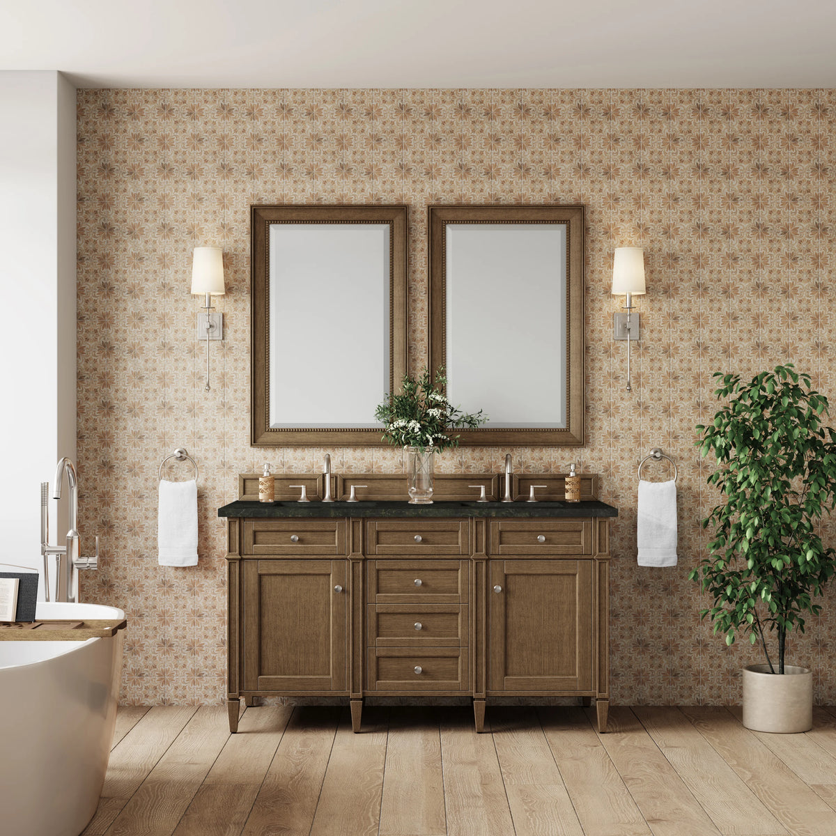 Brittany 60" Double Vanity, Saddle Brown, w/ 3 CM Phantome Eclos Top, view 3