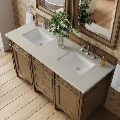 Brittany 60" Double Vanity, Saddle Brown, w/ 3 CM Siberian Silestone Top, view 6