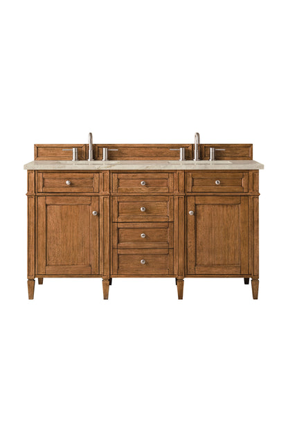 Brittany 60" Double Vanity, Saddle Brown, w/ 3 CM Tajnar Eclos Top
