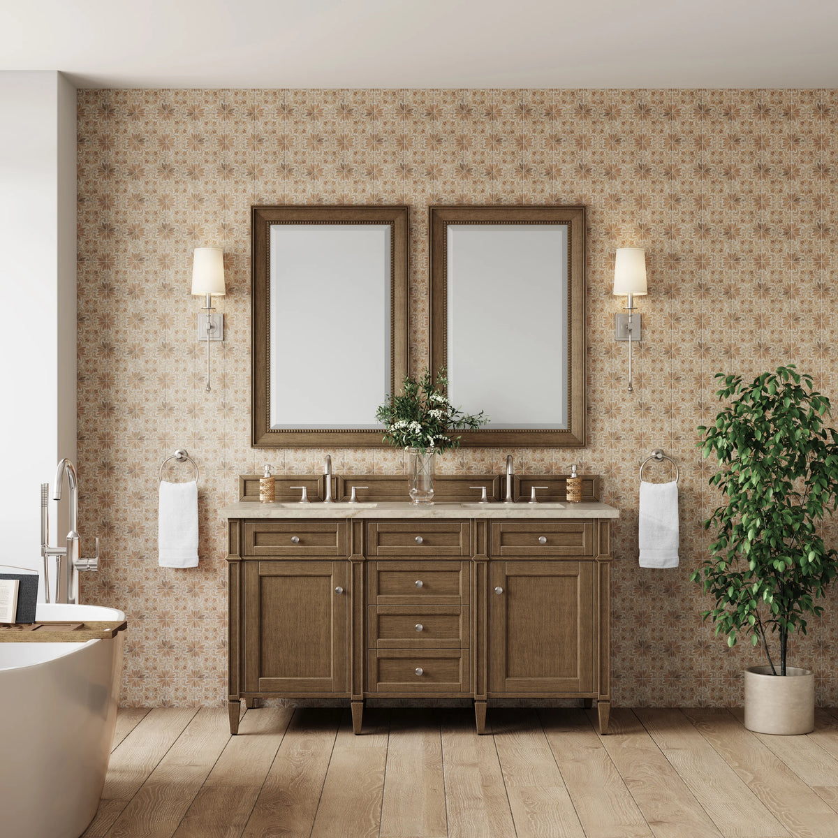 Brittany 60" Double Vanity, Saddle Brown, w/ 3 CM Tajnar Eclos Top, view 3