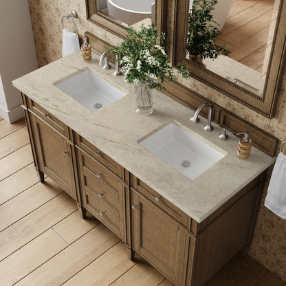Brittany 60" Double Vanity, Saddle Brown, w/ 3 CM Tajnar Eclos Top, view 6