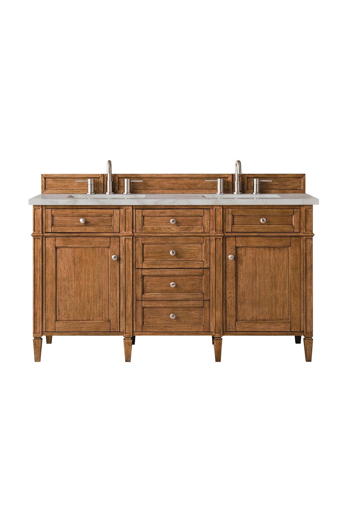 Brittany 60" Double Vanity, Saddle Brown w/ 3 CM Victorian Silver Silestone Top