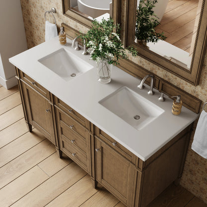 Brittany 60" Double Vanity, Saddle Brown w/ 3 CM White Zeus Silestone Top, view 7
