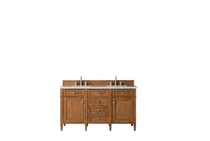 Brittany 60" Double Vanity, Saddle Brown w/ 3 CM Eternal Jasmine Pearl Silestone Top w/FreePower Wireless Charger