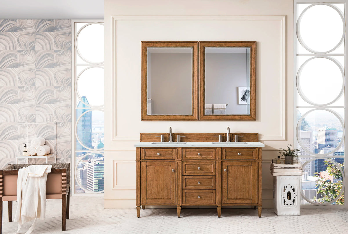Brittany 60" Double Vanity, Saddle Brown w/ 3 CM Ethereal Noctis Silestone Top w/FreePower Wireless Charger, view 6