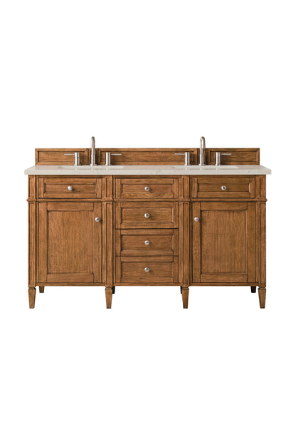 Brittany 60" Double Vanity, Saddle Brown, w/ 3 CM Siberian Silestone Top w/FreePower Wireless Charger