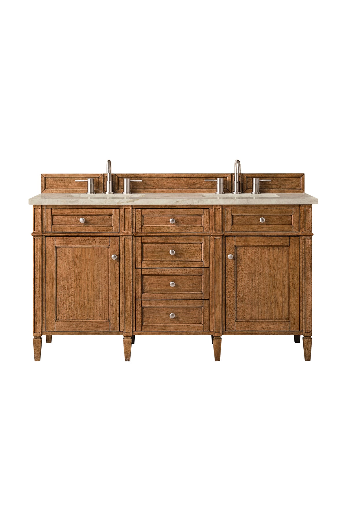 Brittany 60" Double Vanity, Saddle Brown, w/ 3 CM Tajnar Eclos Top w/FreePower Wireless Charger