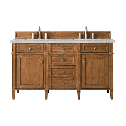 Brittany 60" Double Vanity, Saddle Brown w/ 3 CM Victorian Silver Silestone Top w/FreePower Wireless Charger