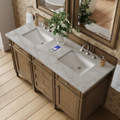 Brittany 60" Double Vanity, Saddle Brown w/ 3 CM Victorian Silver Silestone Top w/FreePower Wireless Charger, view 10